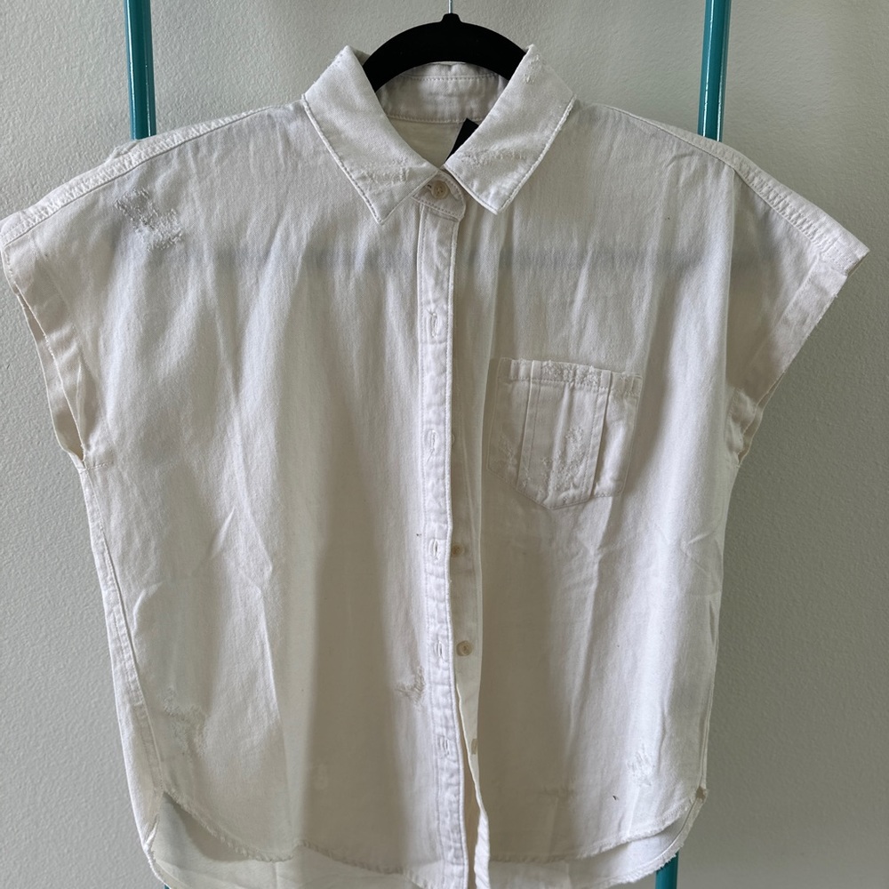 Joe’s Jeans distressed white denim button up